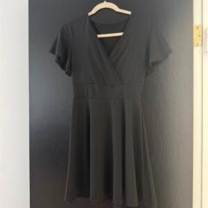 Black V-Neck Flutter Sleeve Dress - Classic Women's Dress